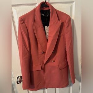 Zara Women Coral Blazer with Gold Buttons